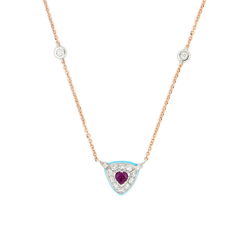 Collana Bonbon Triangolo Rodolite, Turchese e Diamanti