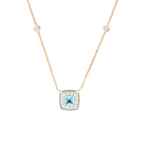 Dettaglio Collana Bonbon Quadrato Topazio Azzurro, Quarzo Fumé e Diamanti