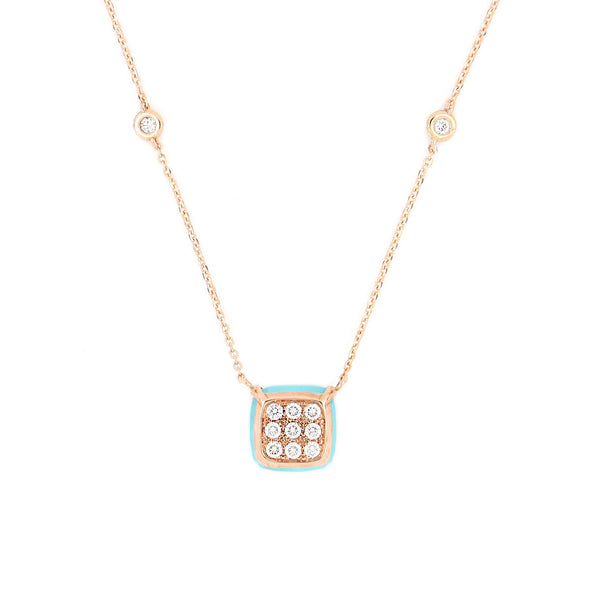 Collana Bonbon Quadrato Turchese e Diamanti
