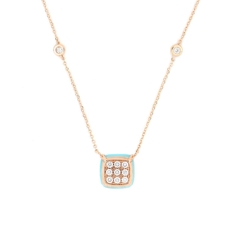 Collana Bonbon Quadrato Turchese e Diamanti