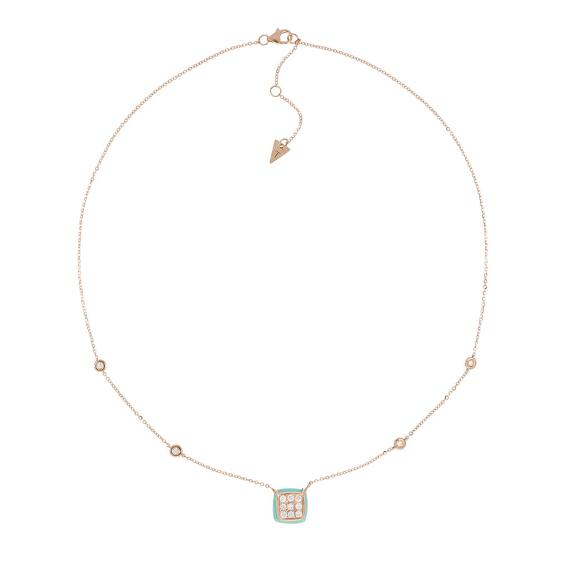 Collana Bonbon Quadrato Turchese e Diamanti